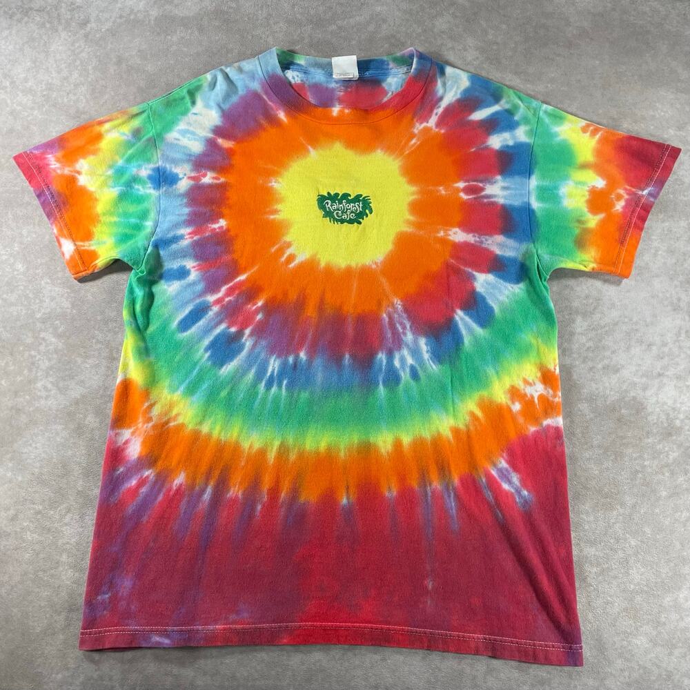 Vintage Rainforest Cafe Tie Dye T Shirt Mens Large Rainbow Souvenir Logo Tee